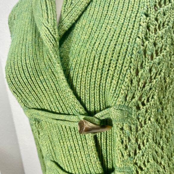 VTG Y2K Old Navy Green Knit Toggle Sweater Cowl Neck Cottagecore Cardigan Small - Picture 7 of 13